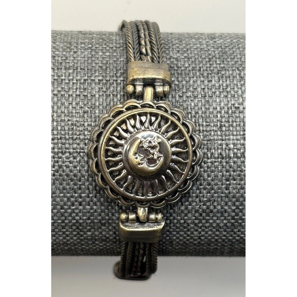Vintage Moon Star Celestial Charm Bracelet Twisted Cable Chain Silver Tone